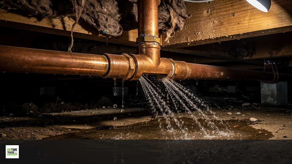 Burst water pipe emergency under a Sydney home — On Time Tradie plumbing