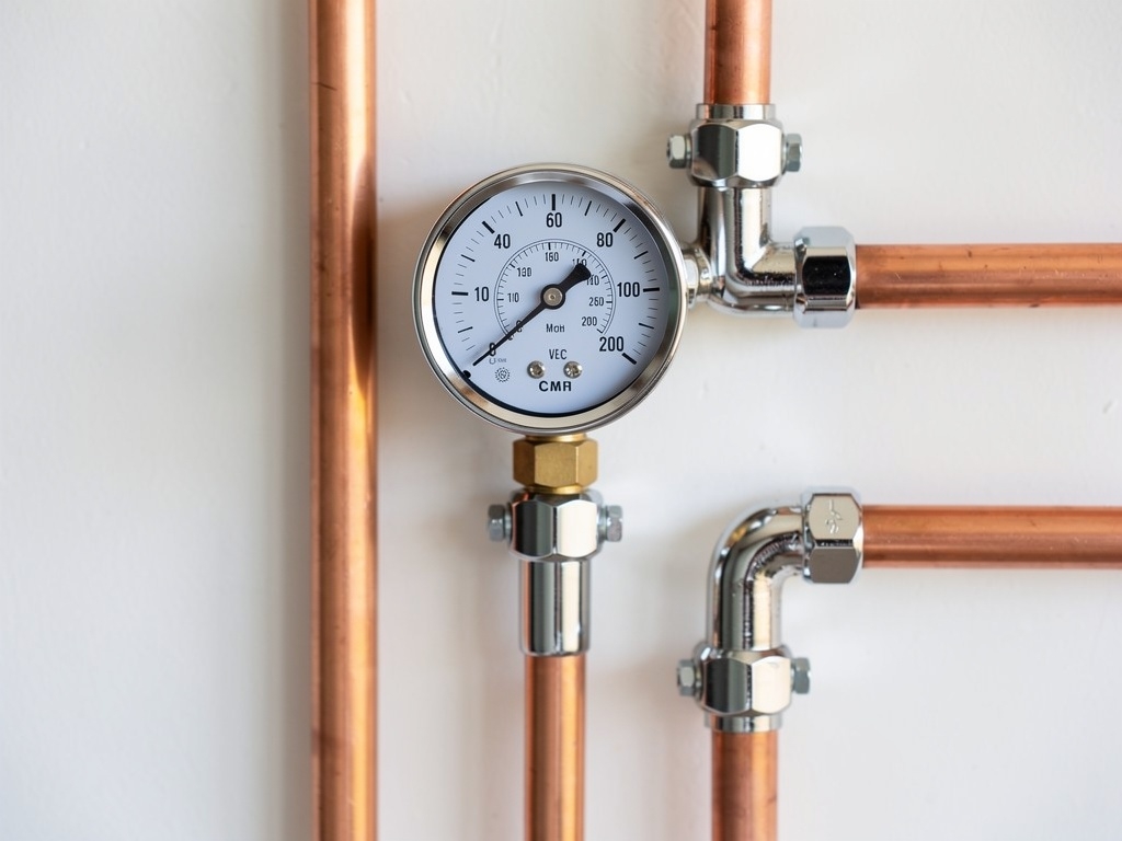 Plumbing pressure gauge on pipes in Australian home